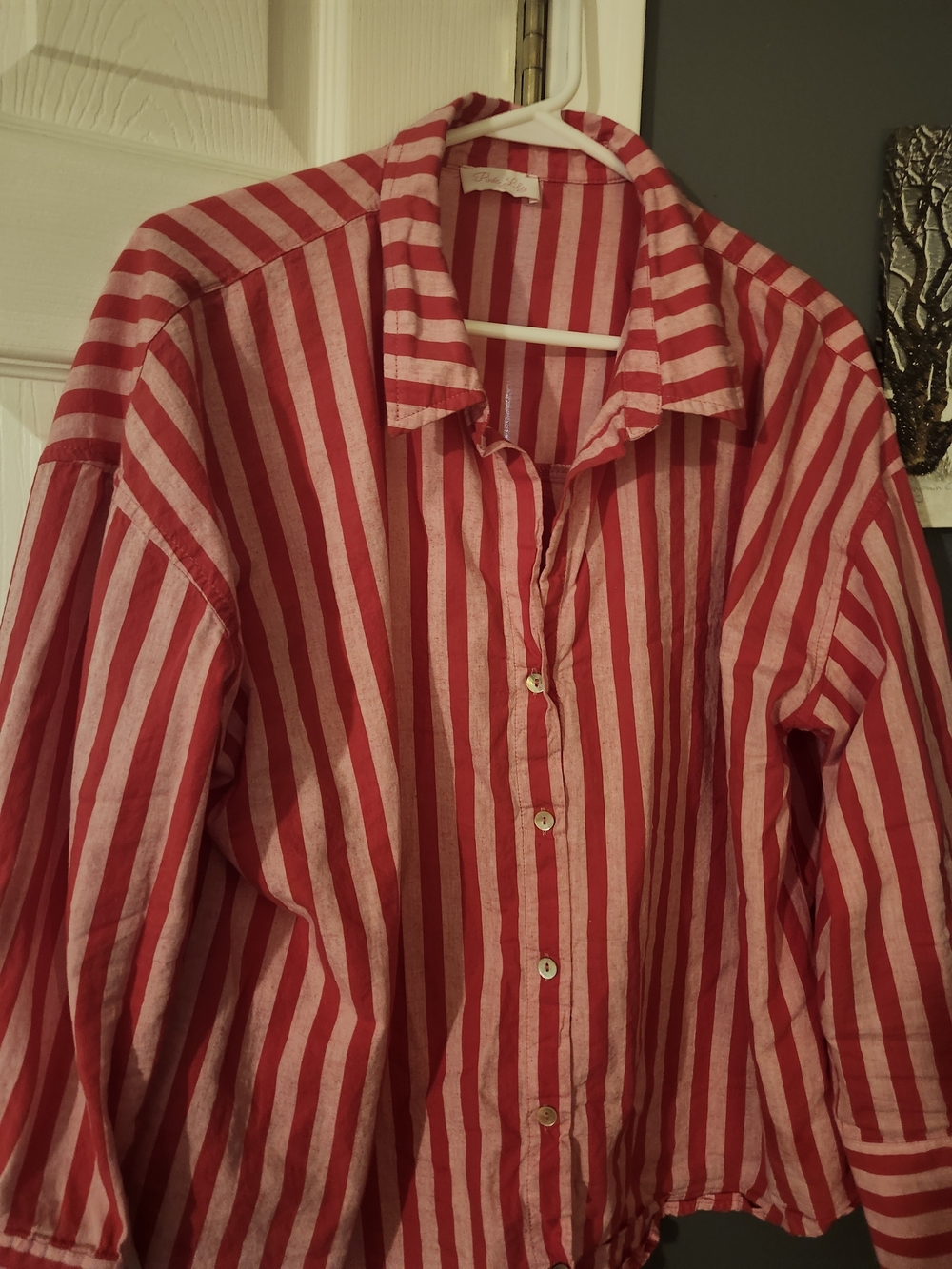 Striped HOT PINK and White Women's Button-Up Shirt